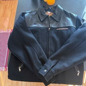 Harley-Davidson Black Leather and Wool Bomber Jacket